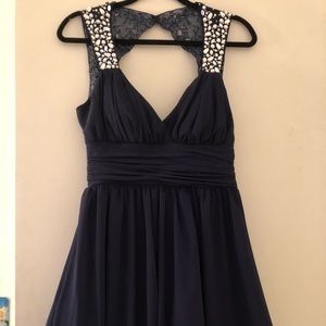 Navy beaded homecoming dress open back